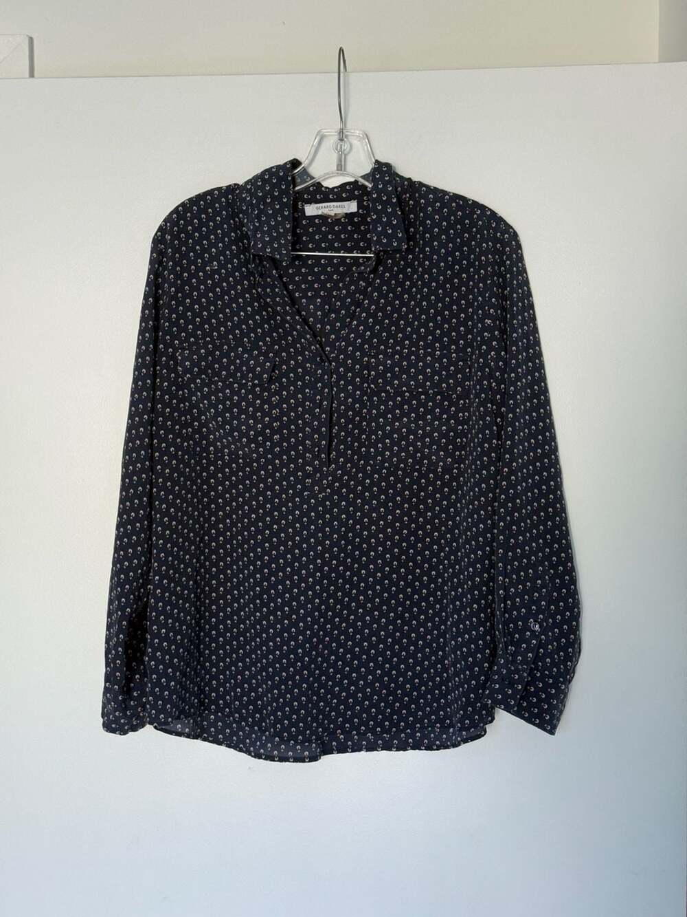 Gerard Darel Navy Blue Patterned Long Sleeve Button-Up Blouse